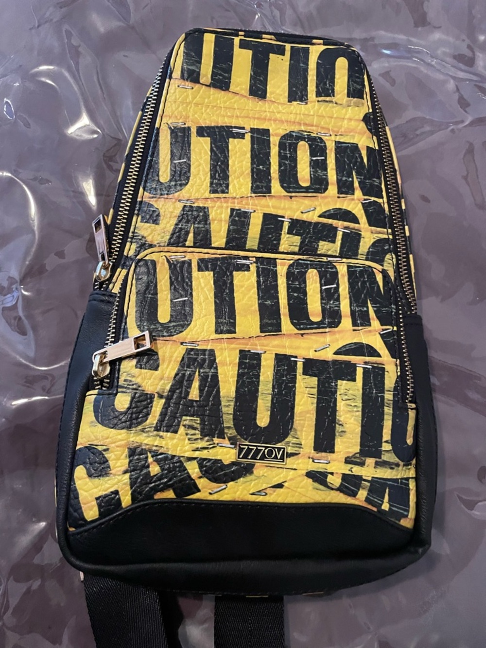 Yellow 'Caution' Sling Bag for Men or women
